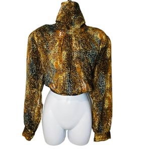 Vintage Multicolor Snake Print Mock Neck Blouse Size